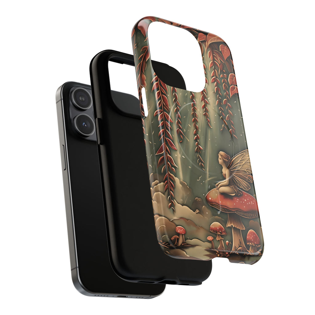 Willow Whisper - Tranquil Nature Art iPhone 15 Pro MagSafe Phone Case - Serene Willow Tree & Meditative Figure Design
