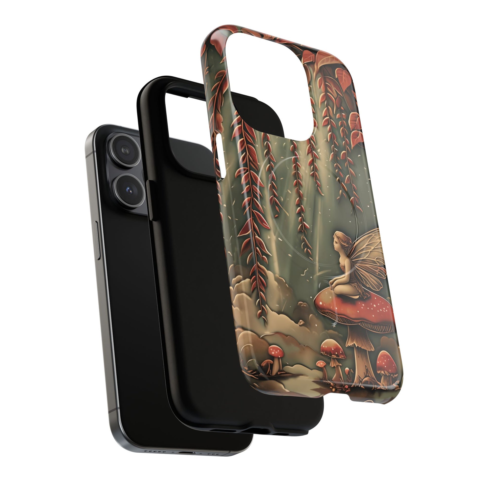 Willow Whisper - Tranquil Nature Art iPhone 15 Pro MagSafe Phone Case - Serene Willow Tree & Meditative Figure Design