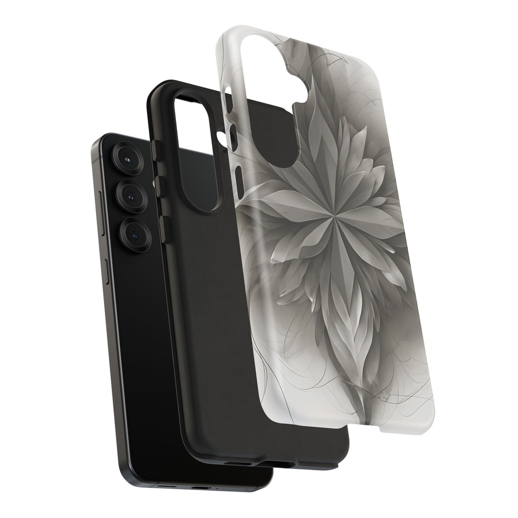Silver Lotus - Elegant Monochrome Floral Samsung Galaxy S25 Tough Phone Case - Modern Lotus Design