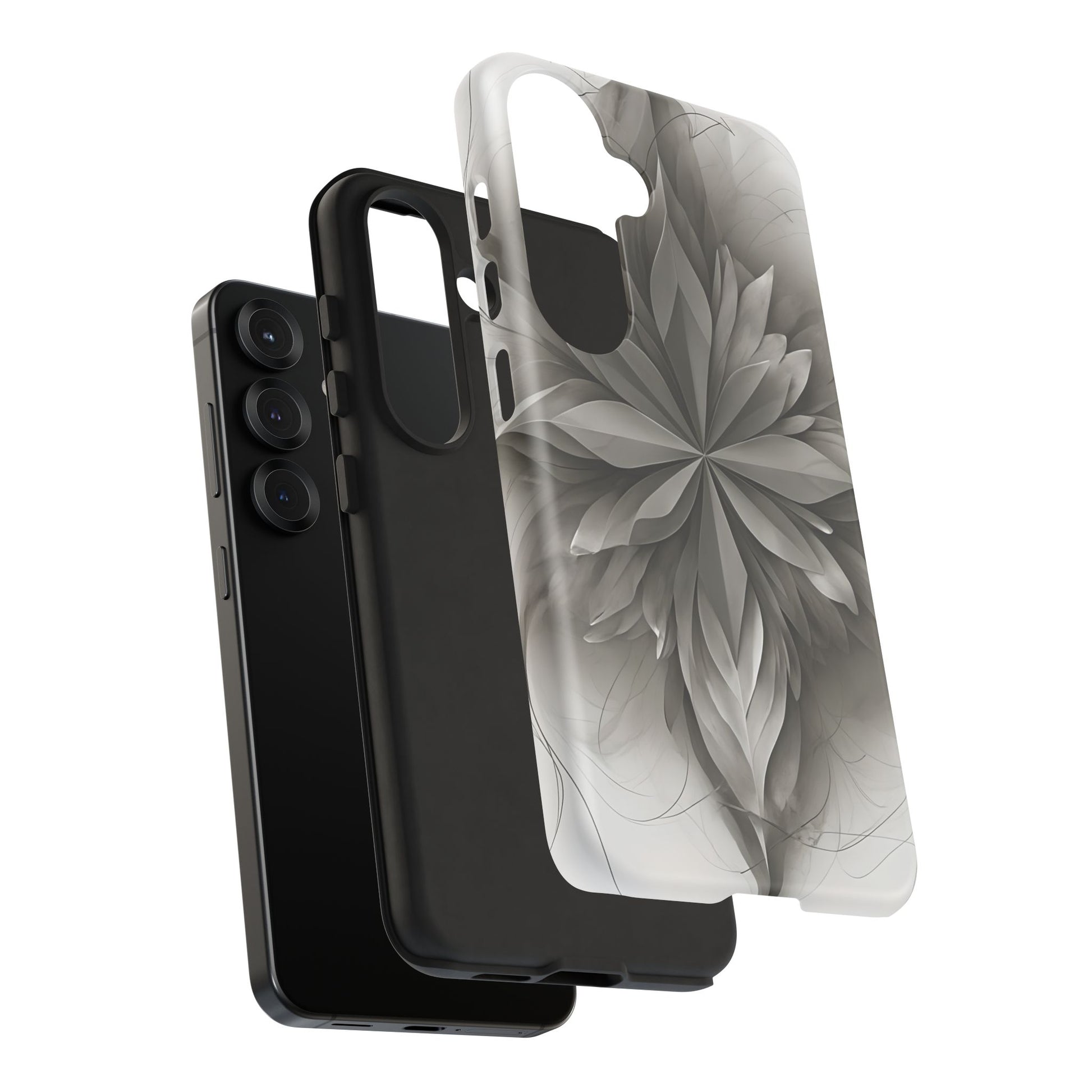 Silver Lotus - Elegant Monochrome Floral Samsung Galaxy S25 Tough Phone Case - Modern Lotus Design