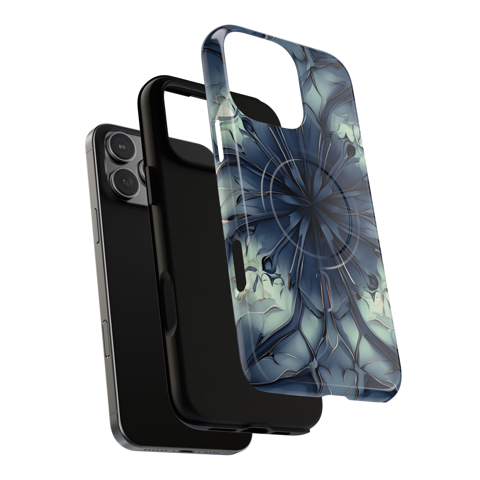 Indigo Mosaic - Artistic Kaleidoscope Collection Artistic Floral - iPhone 16 Pro Max MagSafe Phone Case -Bold Blue Symmetrical Design