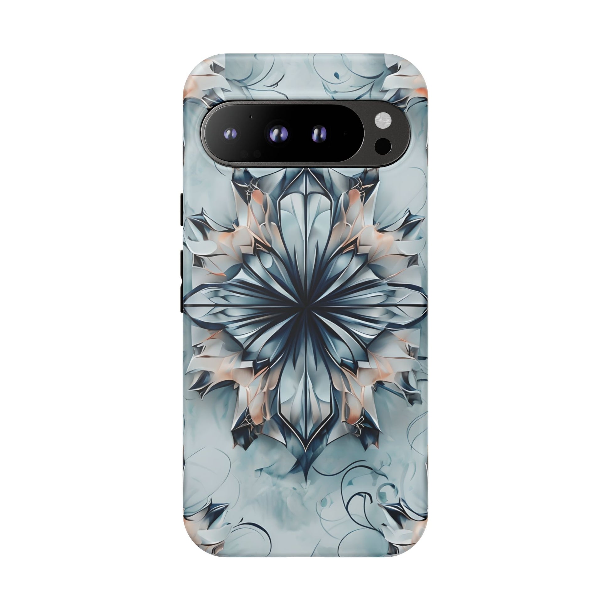 Indigo Mirage - Artistic Kaleidoscope Collection Artistic Floral - Google Pixel 9 Pro XL Tough Phone Case - Bold Indigo Symmetrical Design