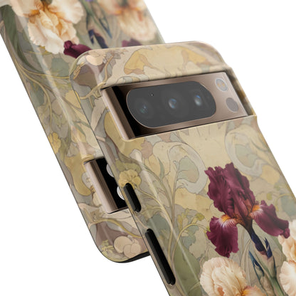 Iris Reverie vintage iris floral artwork Google Pixel phone case angled view