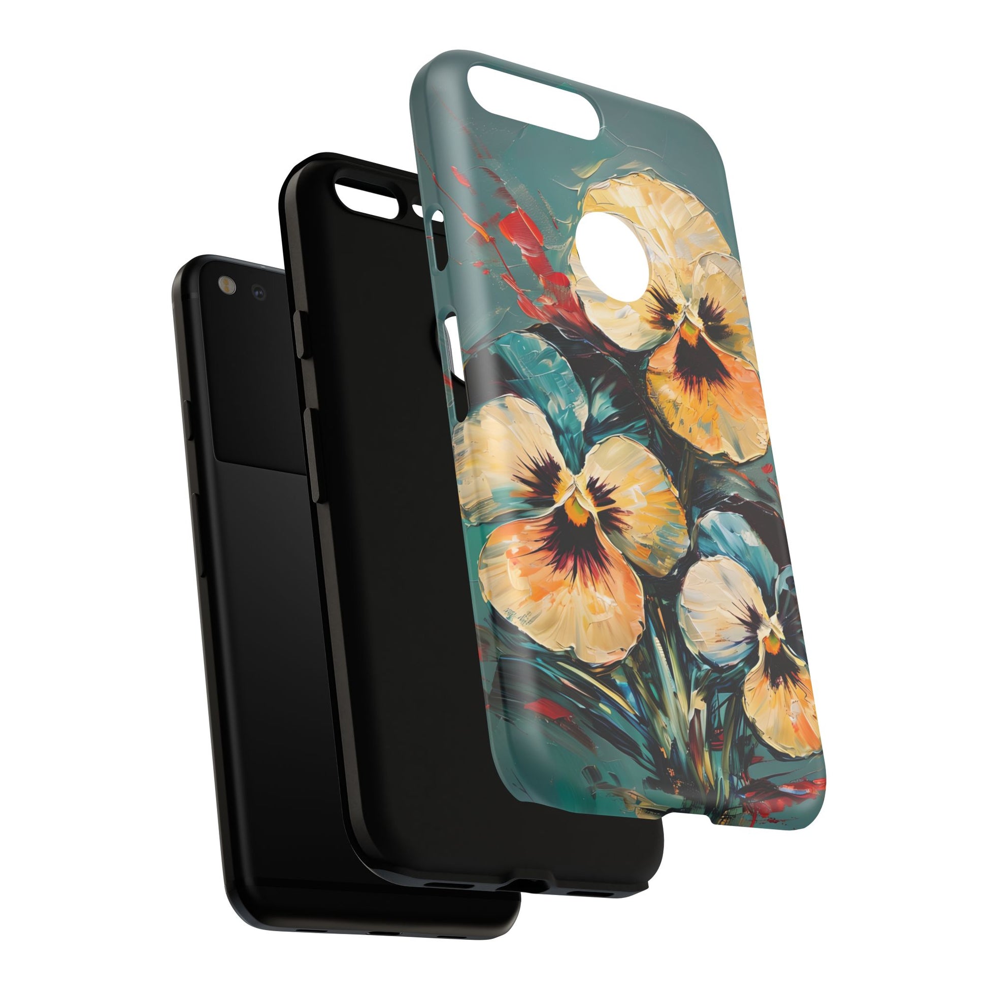 Golden Pansy Cascade Tough Case for Google Pixel XL - Floral Artistic Shockproof Cover, Elegant Protective Phone Case