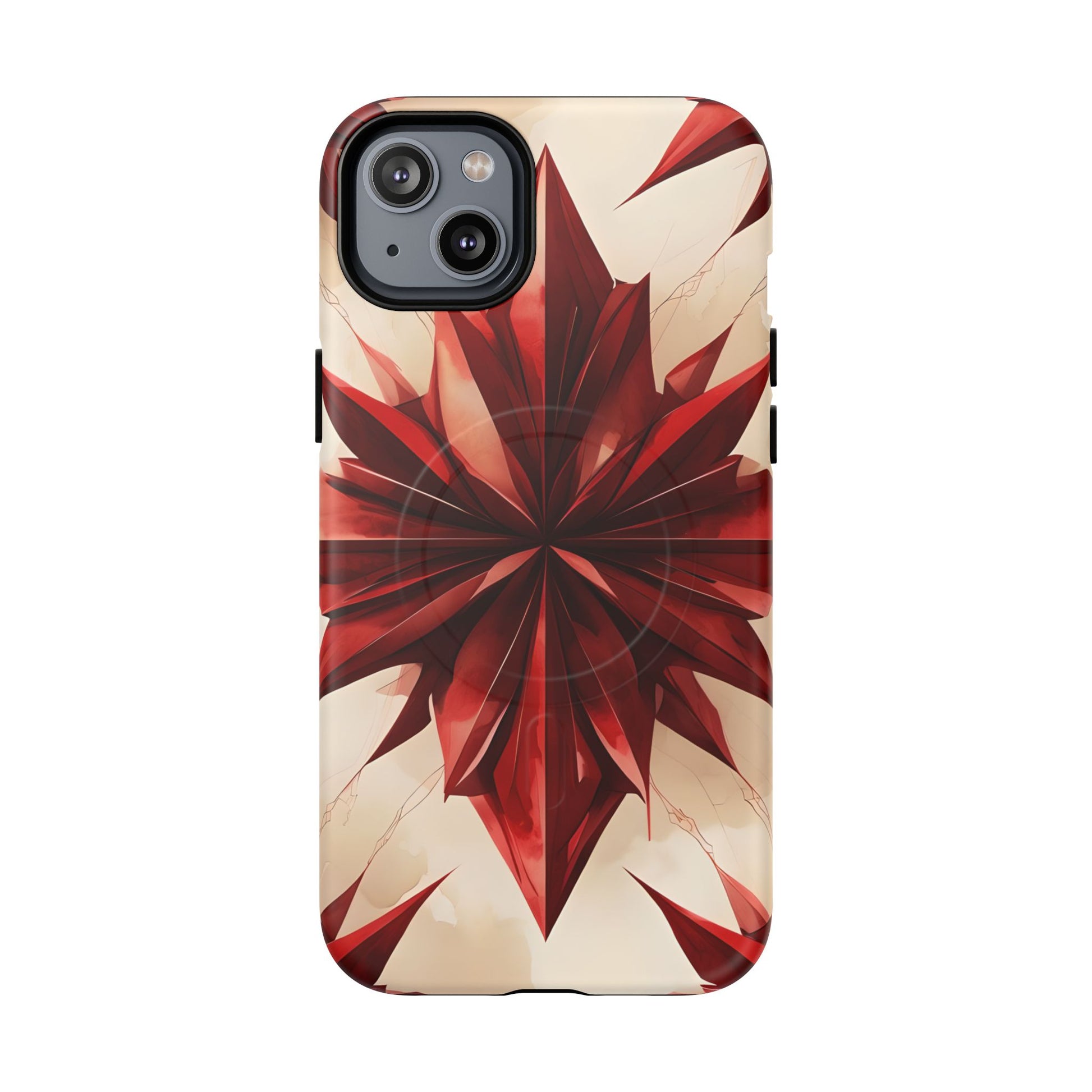 Ruby Compass iPhone 14 Plus MagSafe Phone Case - Bold Red Modern Design