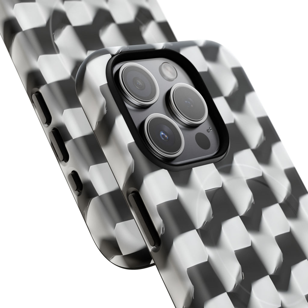 Monochrome Grid - iPhone 15 Pro MagSafe Phone Case - Bold, Modern Black & White Design