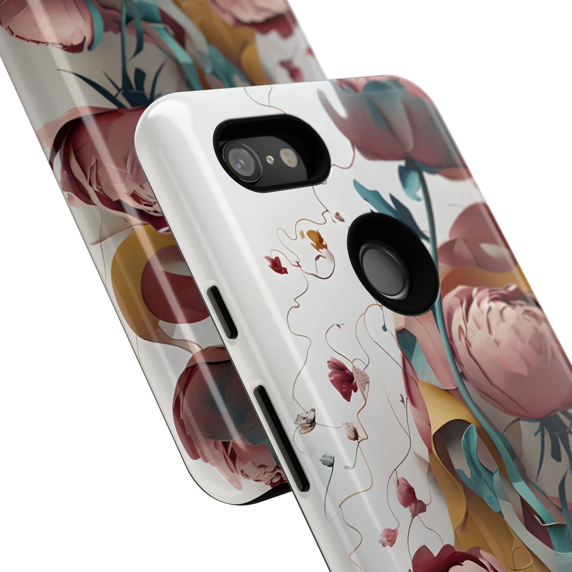 Blushing Peony Veil - Elegant Painterly Floral Google Pixel 3XL Tough Phone Case - Soft Blush & Teal Peony Design