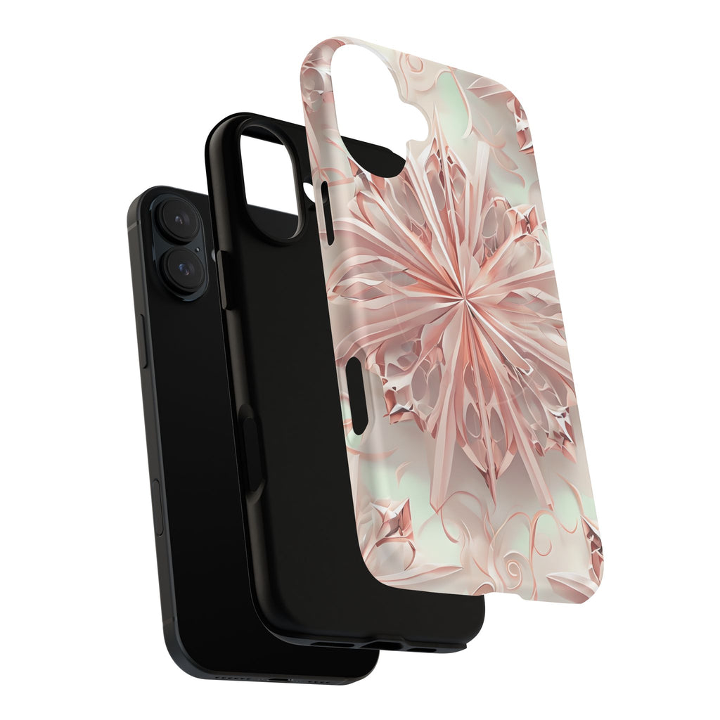 Blush Frost iPhone 16 Plus - Kaleidoscope Collection of MagSafe Compatible - Soft Pink Geometric Floral Design