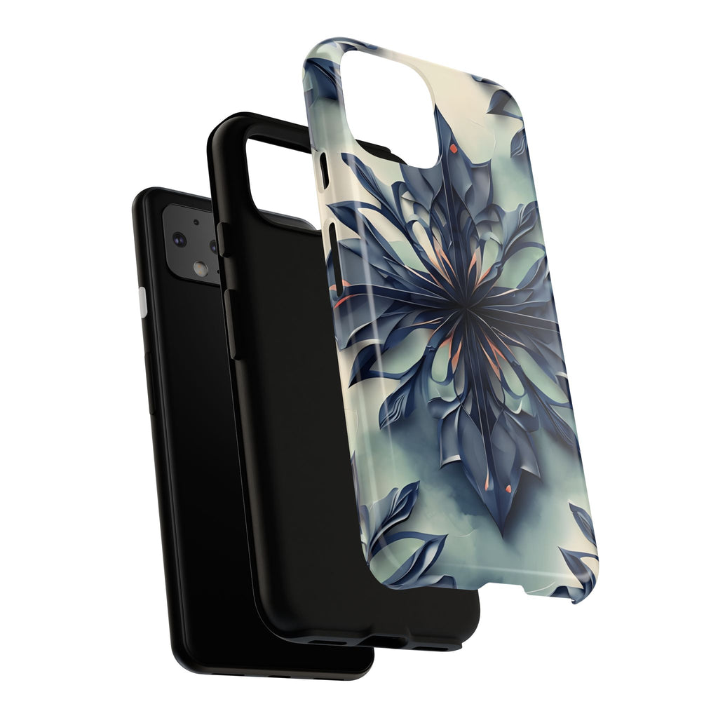 Copy of Frosted Indigo Bloom - Artistic Kaleidoscope Collection Artistic Floral - Google Pixel 4 Tough Phone Case - Blue Symmetrical Design