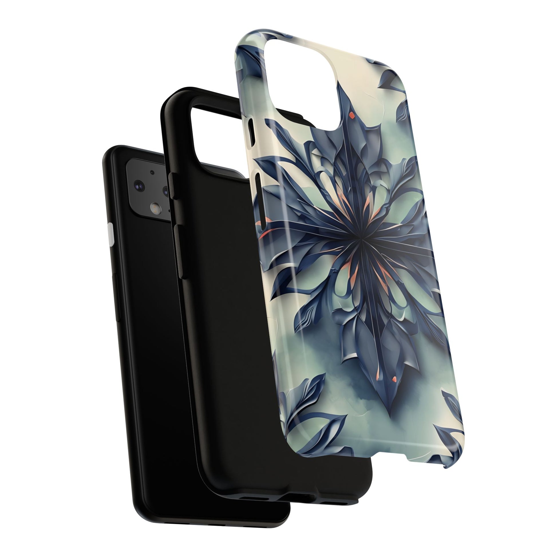 Copy of Frosted Indigo Bloom - Artistic Kaleidoscope Collection Artistic Floral - Google Pixel 4 Tough Phone Case - Blue Symmetrical Design