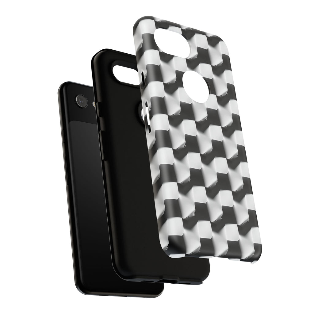 Monochrome Grid Tough Case for Google Pixel 3a - Classic Checkerboard, Black & White, Minimalist Trend