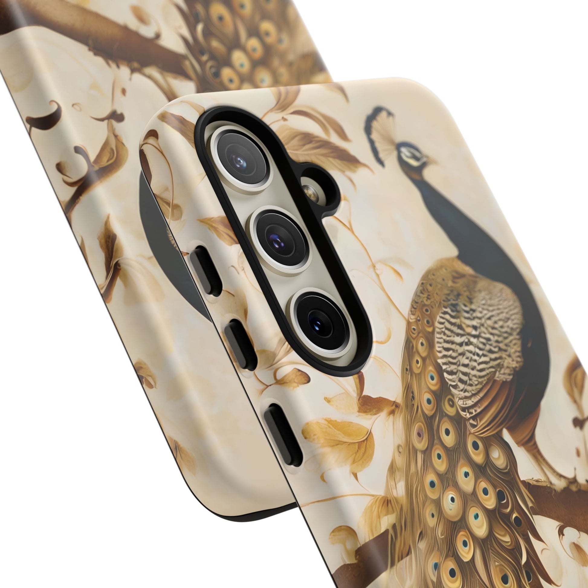 Golden Plumage - Luxe Peacock Art Samsung Galaxy S24 Plus Phone Case - Elegant Gold & Cream Design