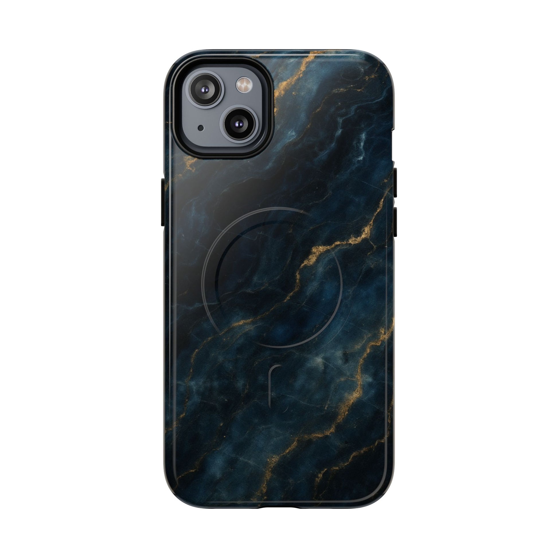 Midnight Marble MagSafe iPhone 14 Plus Case - Deep Blue Marble Design Shockproof Cover
