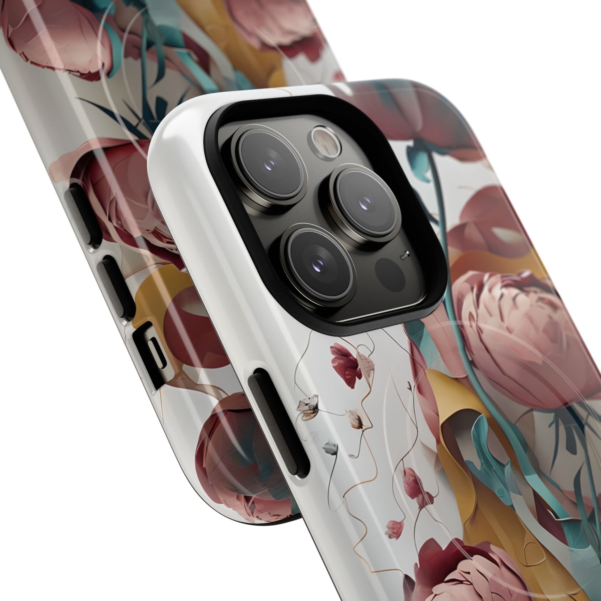Blushing Peony Veil - Elegant Painterly Floral iPhone 14 Pro MagSafe Phone Case - Soft Blush & Teal Peony Design