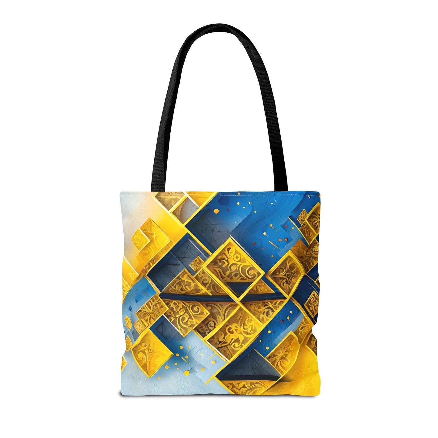 Golden Ascent Tote (16x16 & 18x18)- Bold Gold & Blue Abstract Geometric Design, Eco-Friendly and Durable