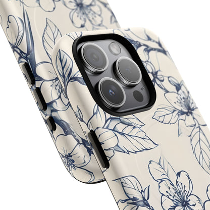 Blossom Sketch - Artistic Blue Floral - iPhone MagSafe Phone Case - Botanical Design