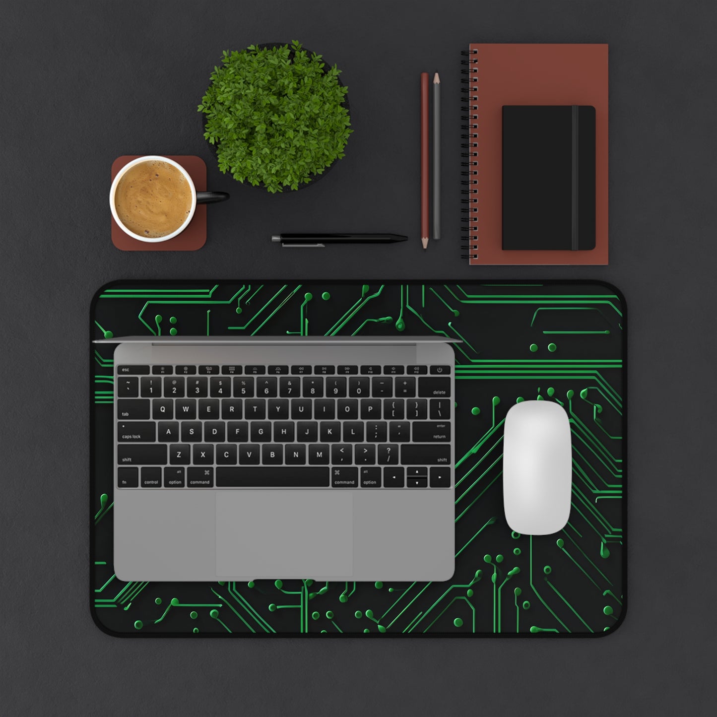 Green Circuit Grid Desk Mat - Premium Office Desk Pad, 3 Sizes Available, Artistic Workspace Protection