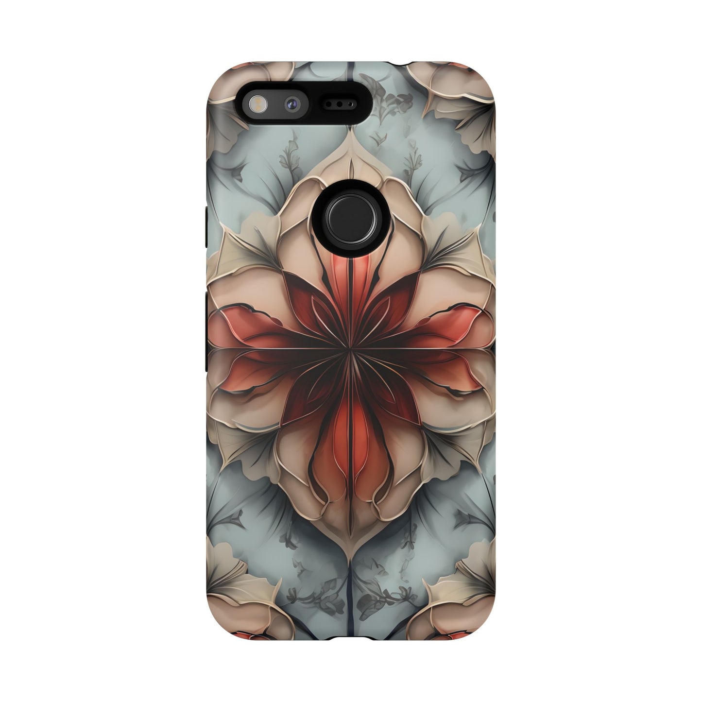 Ember Bloom - Kaleidoscope Collection Artistic Floral - Google Pixel Tough Phone Case - Fiery Symmetrical Design