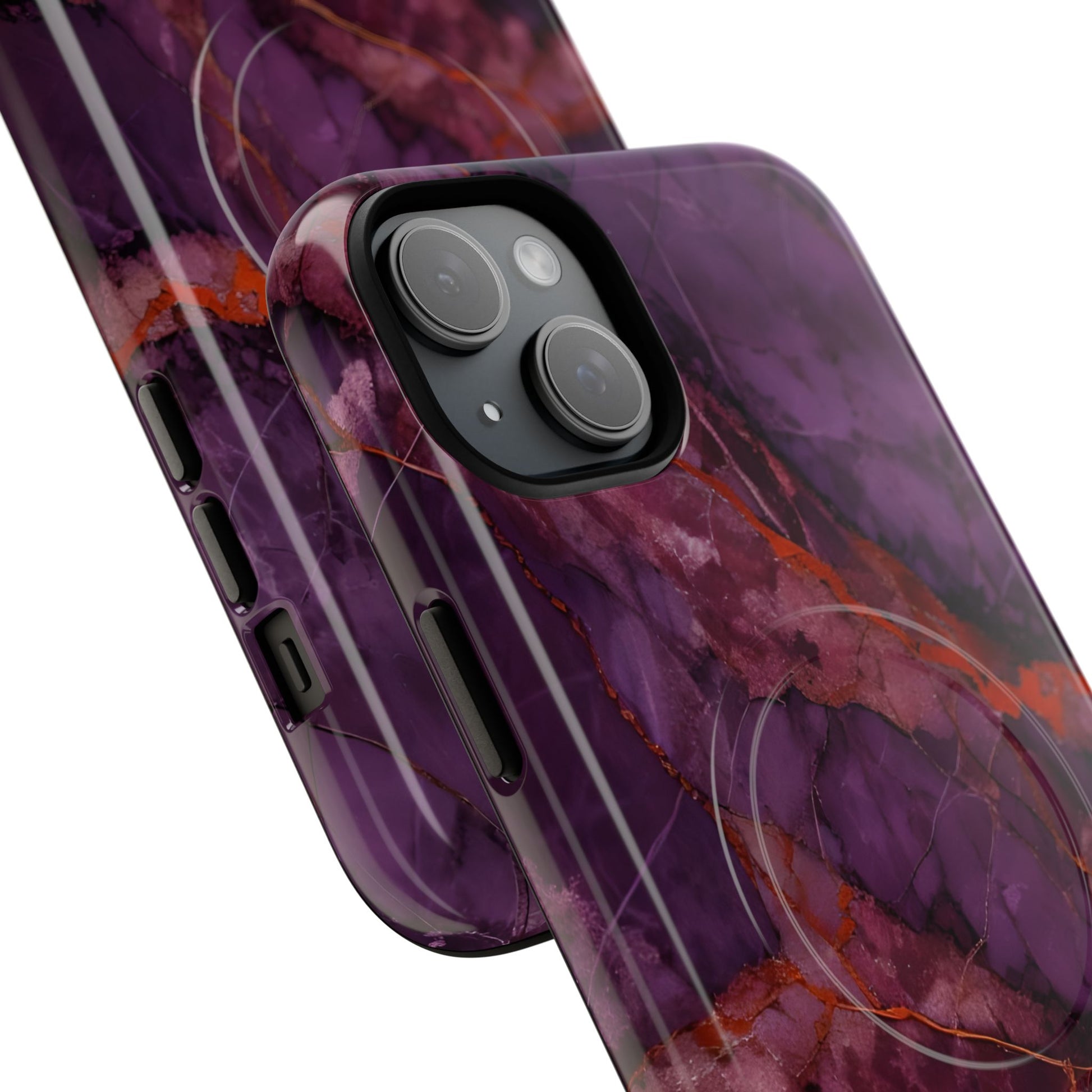 Amethyst Current - Kaleidoscope Collection Artistic Floral Burst - iPhone 15 Plus MagSafe Phone Case - Bold Purple Symmetrical Design