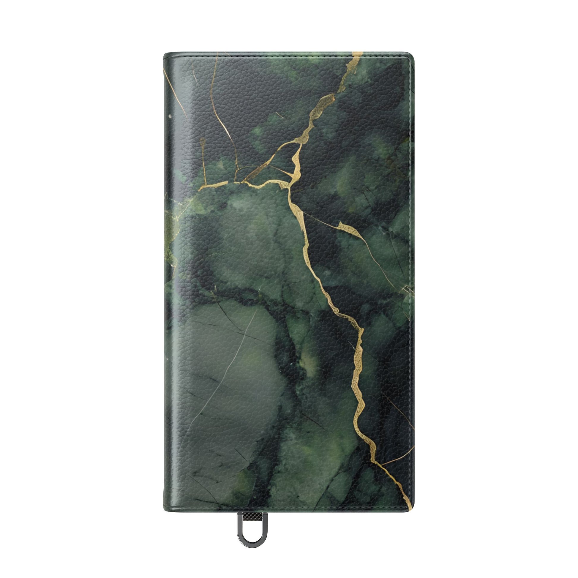 Verdant Vein - Flip Phone Case for Samsung Galaxy S24 Ultra - Green and Gold Marble Design