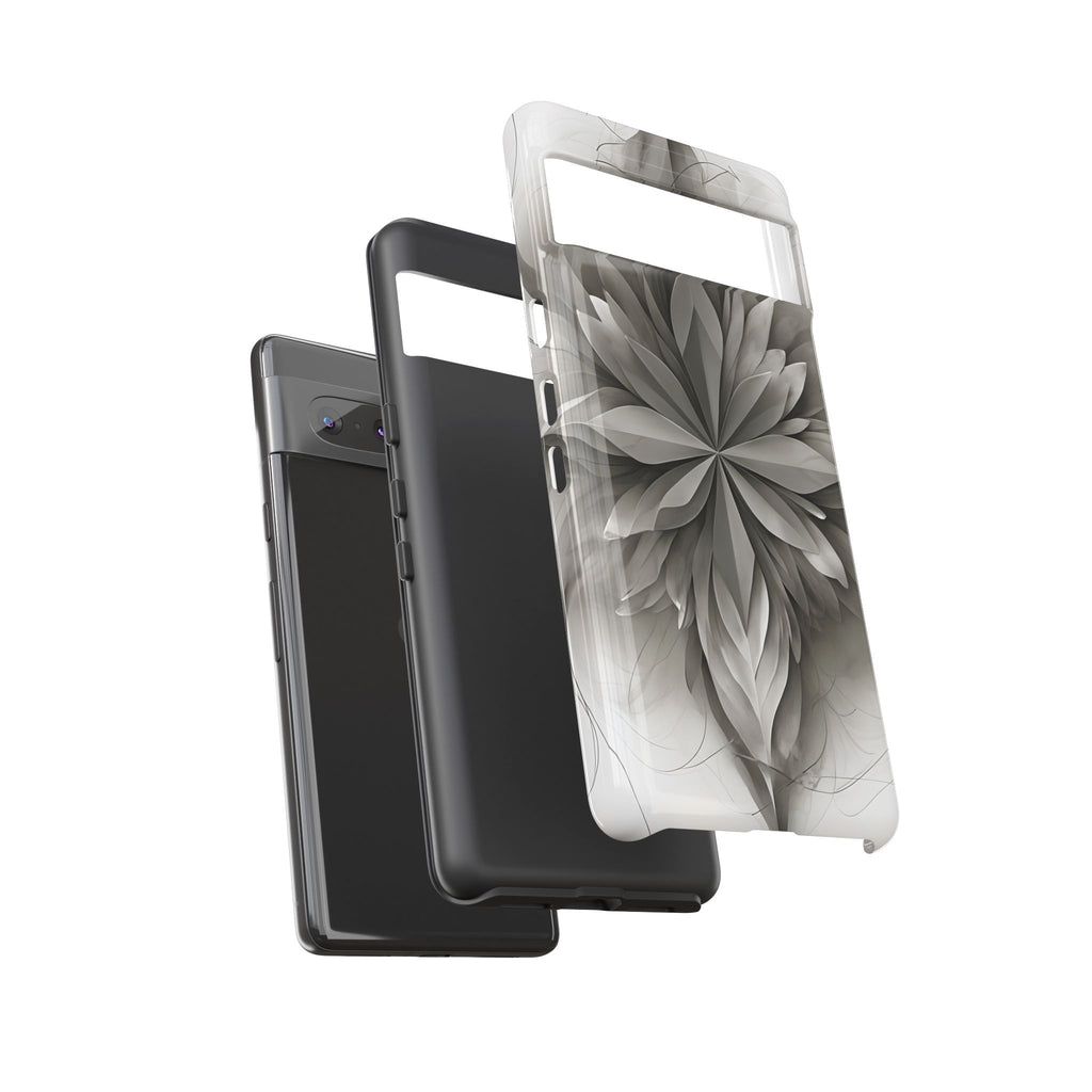 Silver Lotus - Elegant Monochrome Floral Google Pixel 7 Tough Phone Case - Modern Lotus Design