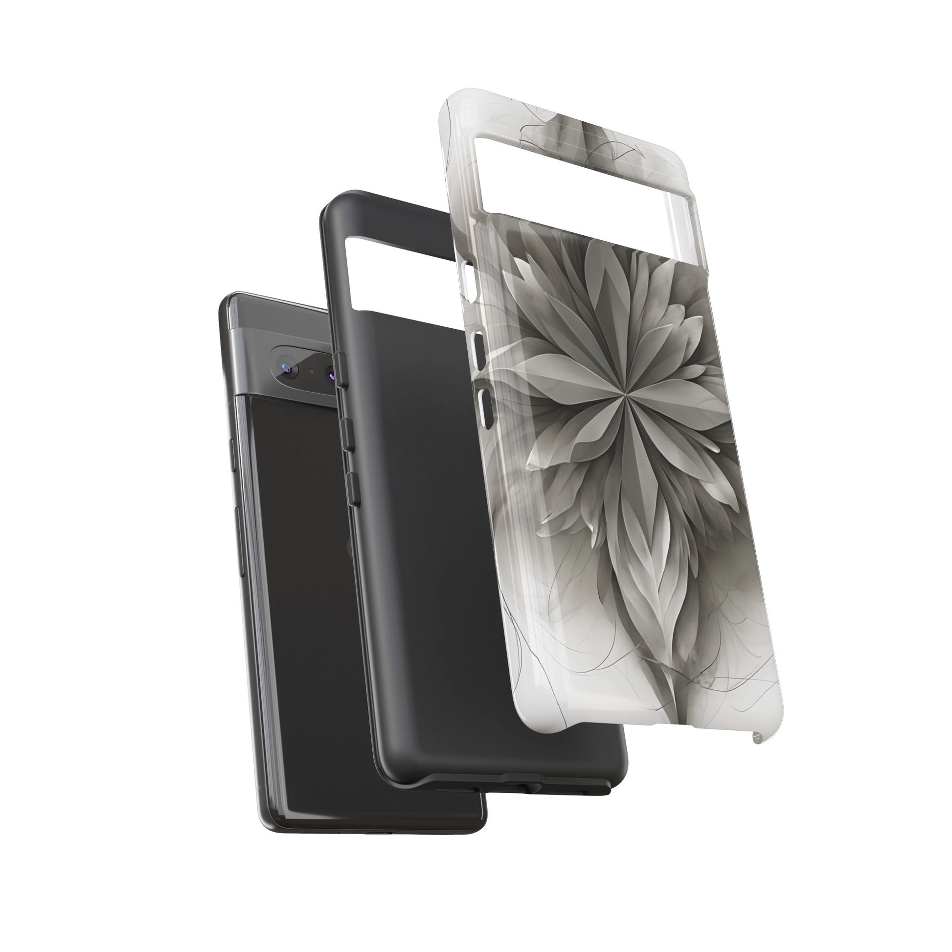 Silver Lotus - Elegant Monochrome Floral Google Pixel 7 Tough Phone Case - Modern Lotus Design