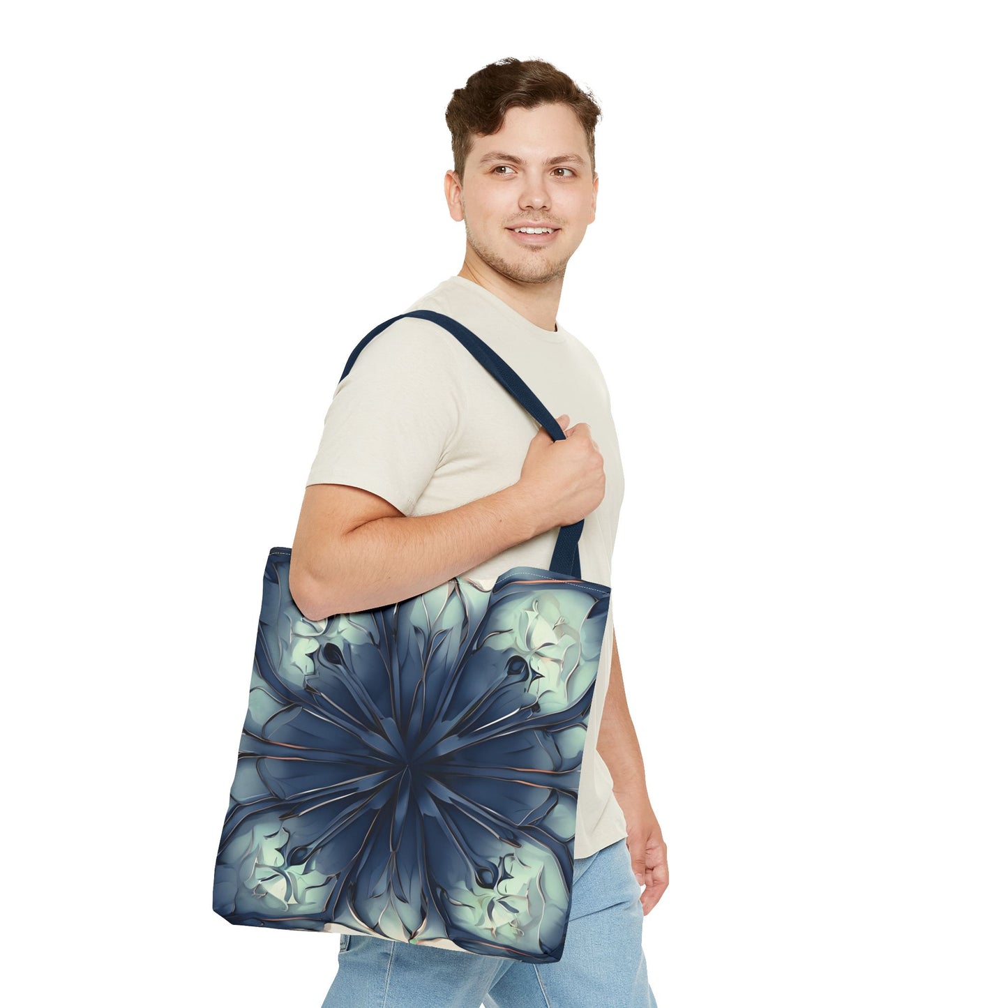 Indigo Mosaic Tote (16x16 & 18x18)- Abstract Floral in Deep Blue, Reusable & Eco-Friendly
