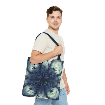 Indigo Mosaic Tote (16x16 & 18x18)- Abstract Floral in Deep Blue, Reusable & Eco-Friendly