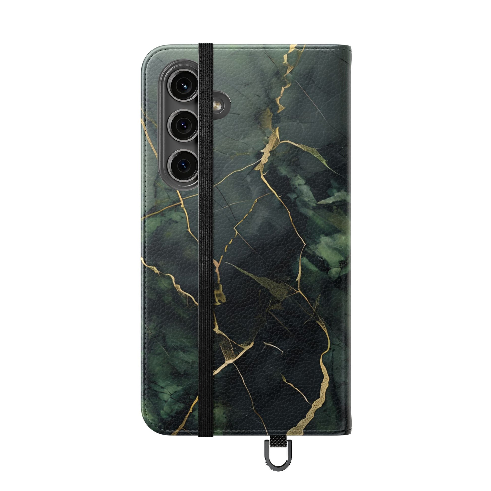 Verdant Vein - Flip Phone Case for Samsung Galaxy S24 Plus - Green and Gold Marble Design