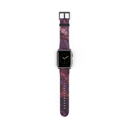 Amethyst Current Apple Watch band with watch face featuring flowing abstract pattern in deep amethyst purple tones