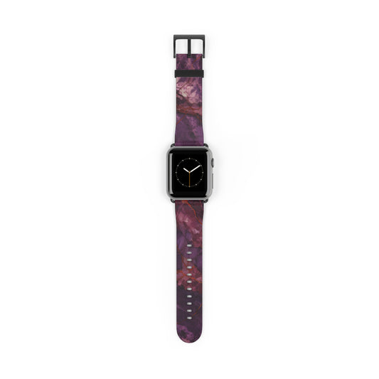 Amethyst Current Apple Watch band with watch face featuring flowing abstract pattern in deep amethyst purple tones