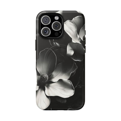 Monochrome Magnolia - Elegant Black & White Floral iPhone MagSafe Phone Case - Artistic Magnolia Design