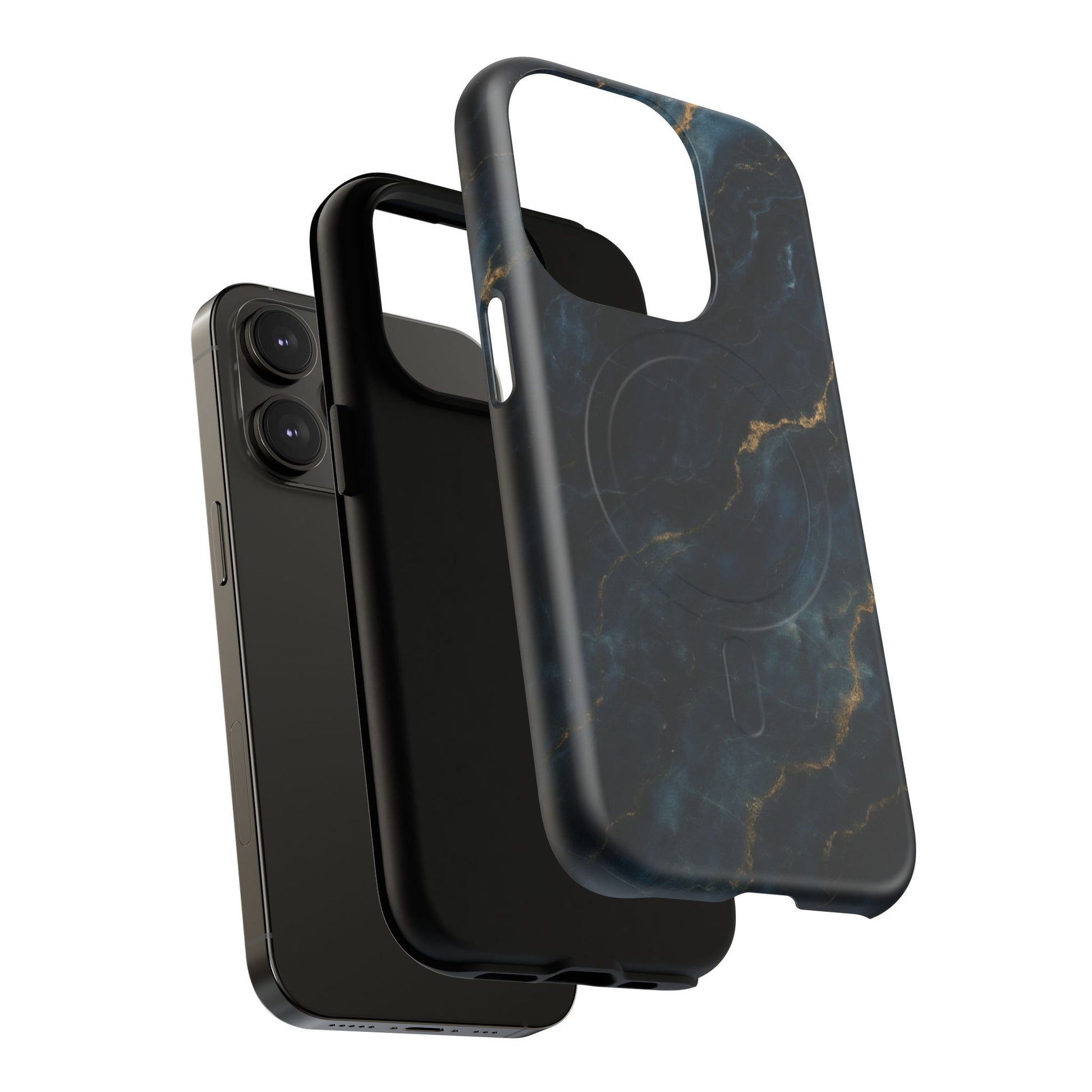 Midnight Marble MagSafe iPhone 14 Pro Case - Deep Blue Marble Design Shockproof Cover