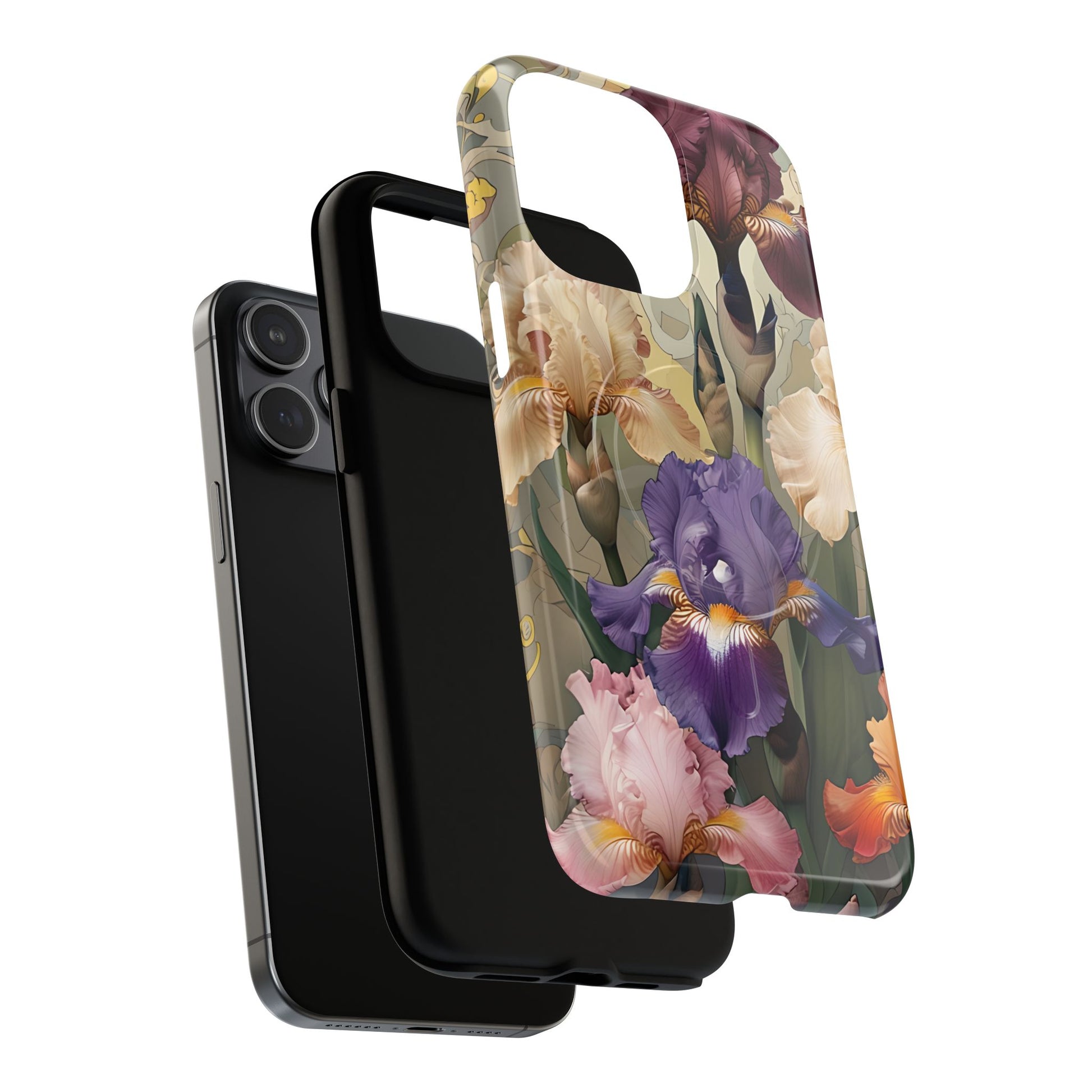 Iris Reverie - Elegant Painterly - iPhone 15 Pro Max - MagSafe Compatible - Artistic Purple & Cream Iris Design