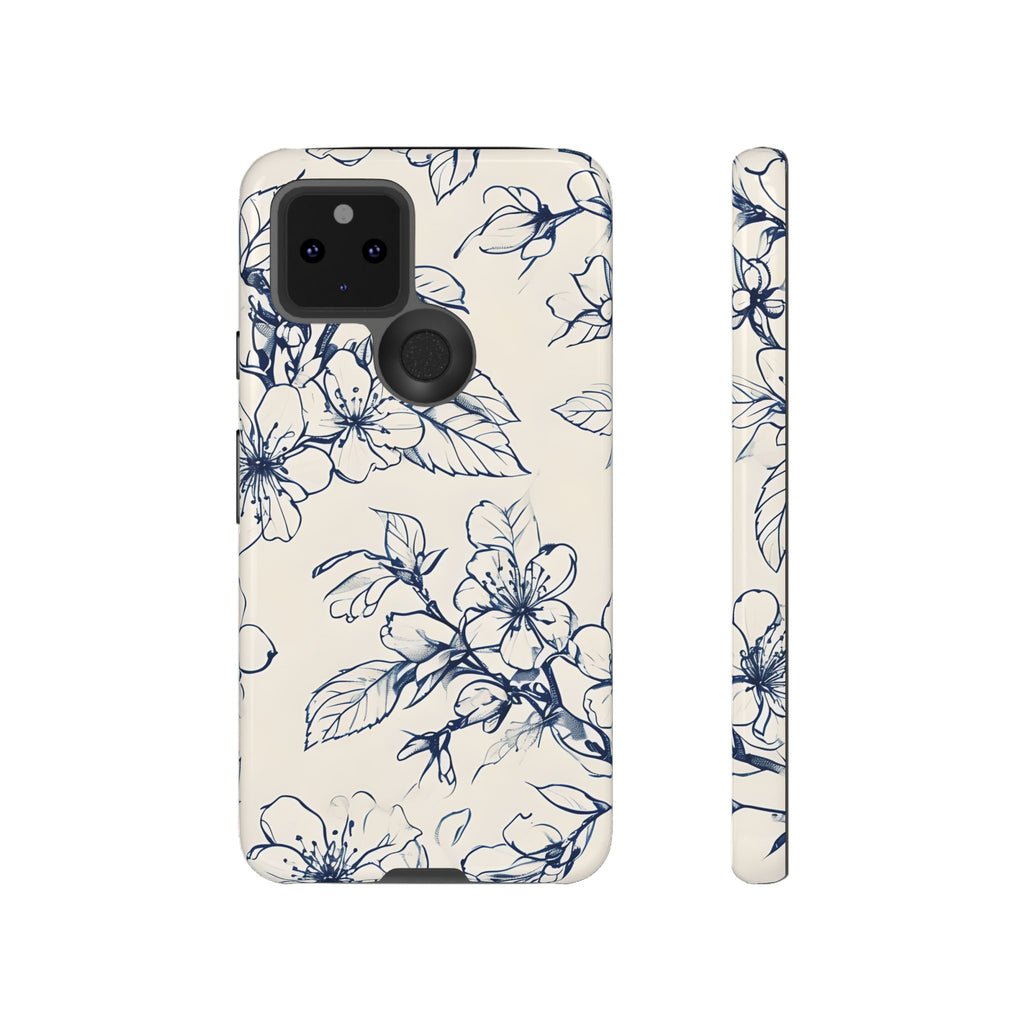 Blossom Sketch - Artistic Blue Floral Google Pixel 5 5G - Tough Phone Case - Hand-Drawn Botanical Design