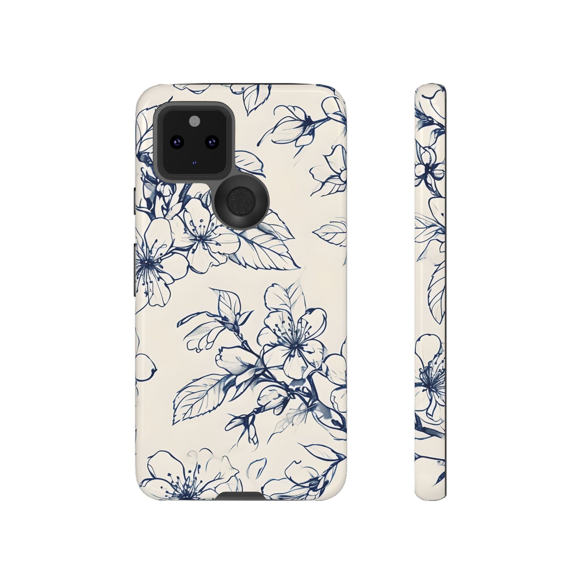 Blossom Sketch - Artistic Blue Floral Google Pixel 5 5G - Tough Phone Case - Hand-Drawn Botanical Design