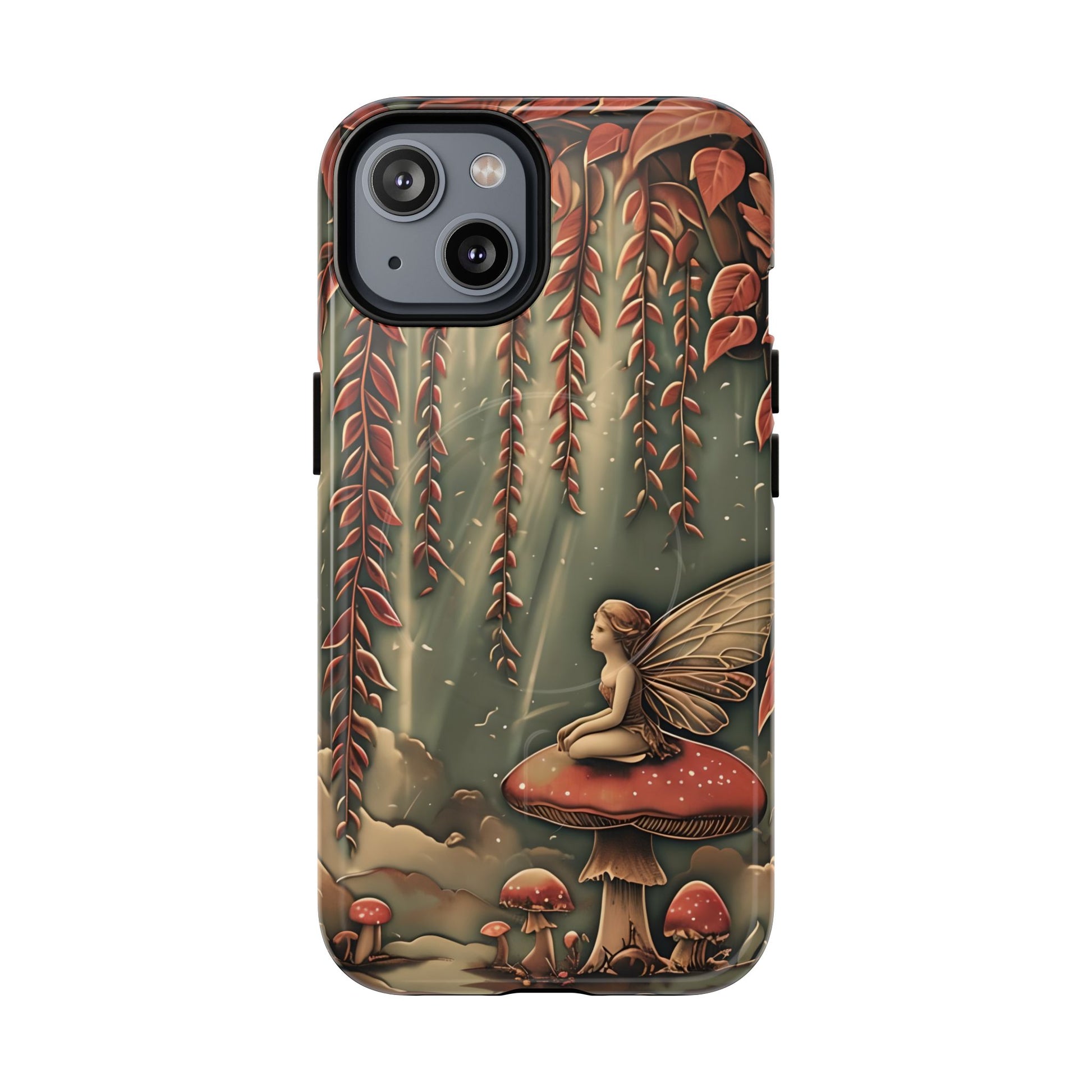Willow Whisper - Tranquil Nature Art iPhone 14 MagSafe Phone Case - Serene Willow Tree & Meditative Figure Design