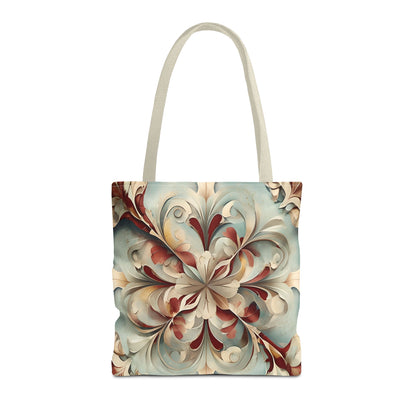 Vintage Baroque Blossom Tote Bag (16x16 & 18x18)- Ornate Floral Swirl in Soft Neutrals, Elegant Reusable & Eco-Friendly Canvas