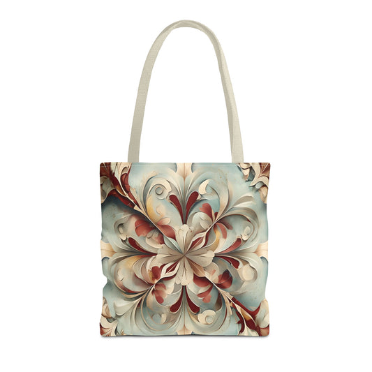 Vintage Baroque Blossom Tote Bag (16x16 & 18x18)- Ornate Floral Swirl in Soft Neutrals, Elegant Reusable & Eco-Friendly Canvas