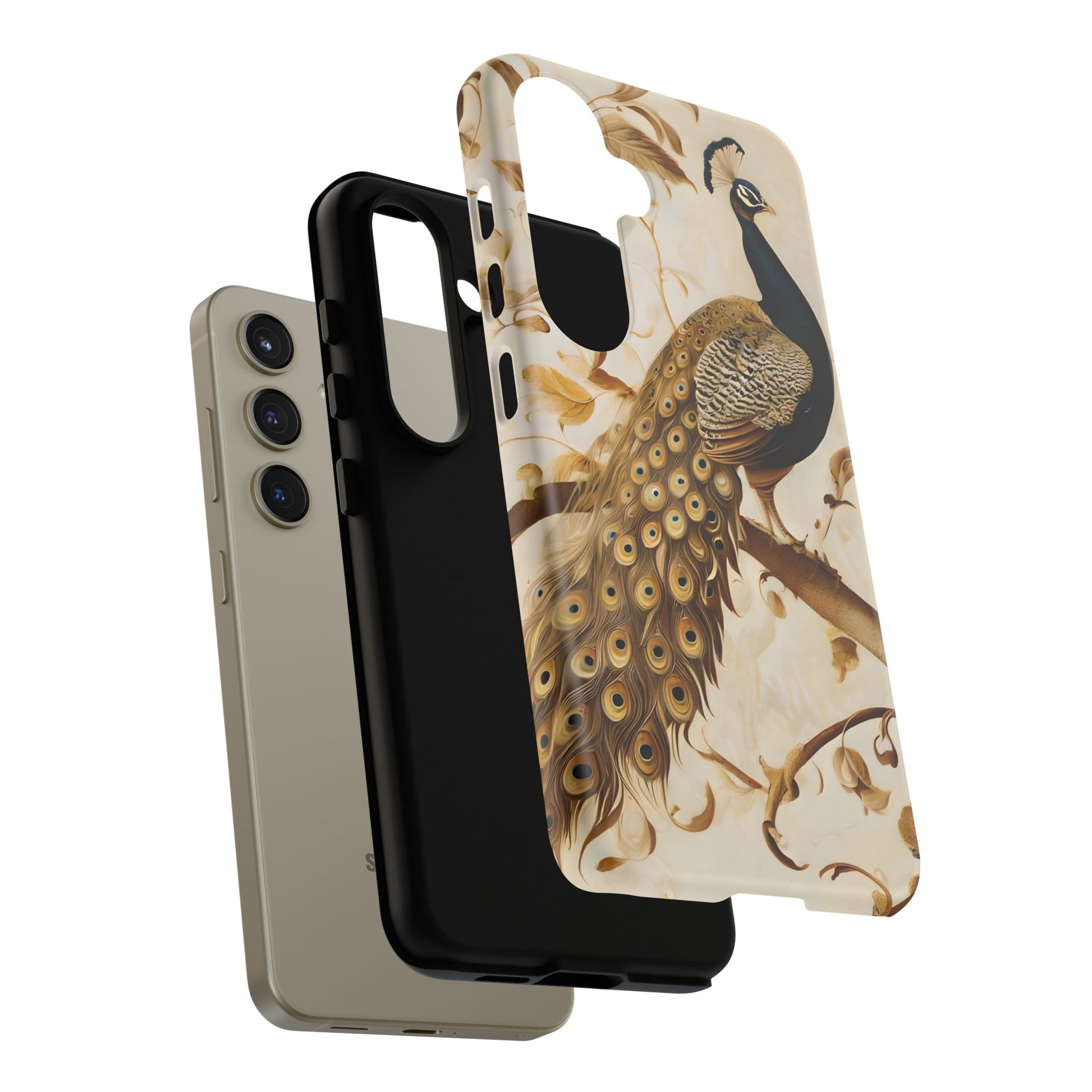 Golden Plumage - Luxe Peacock Art Samsung Galaxy S24 Phone Case - Elegant Gold & Cream Design