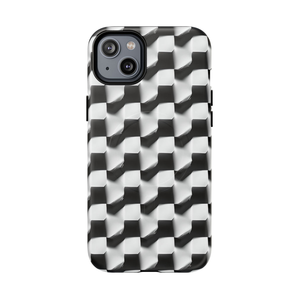 Monochrome Grid - iPhone 14 Plus MagSafe Phone Case - Bold, Modern Black & White Design