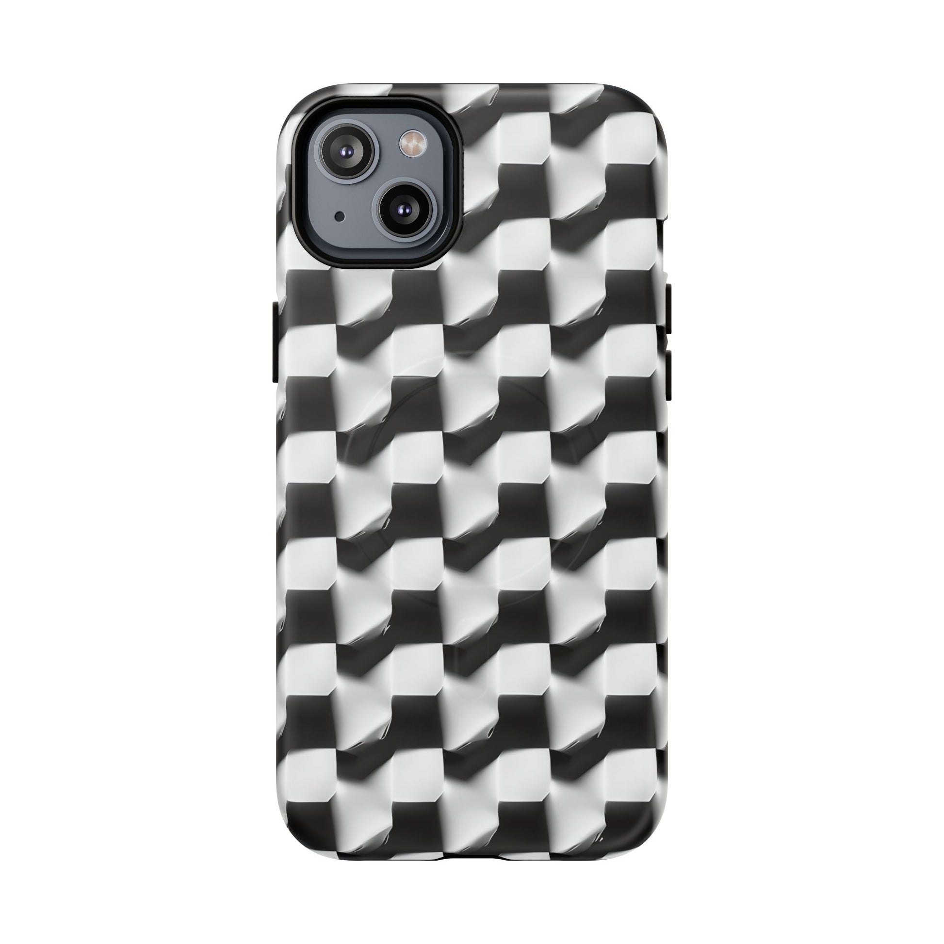 Monochrome Grid - iPhone 14 Plus MagSafe Phone Case - Bold, Modern Black & White Design
