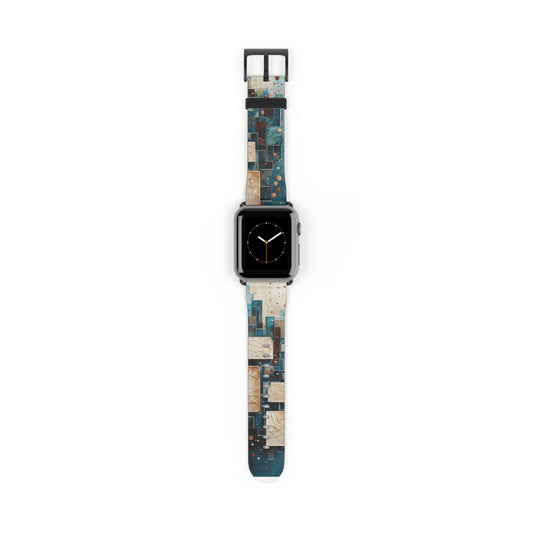 Architectural Drift Apple Watch Band - Modern Geometric Teal & Parchment Design