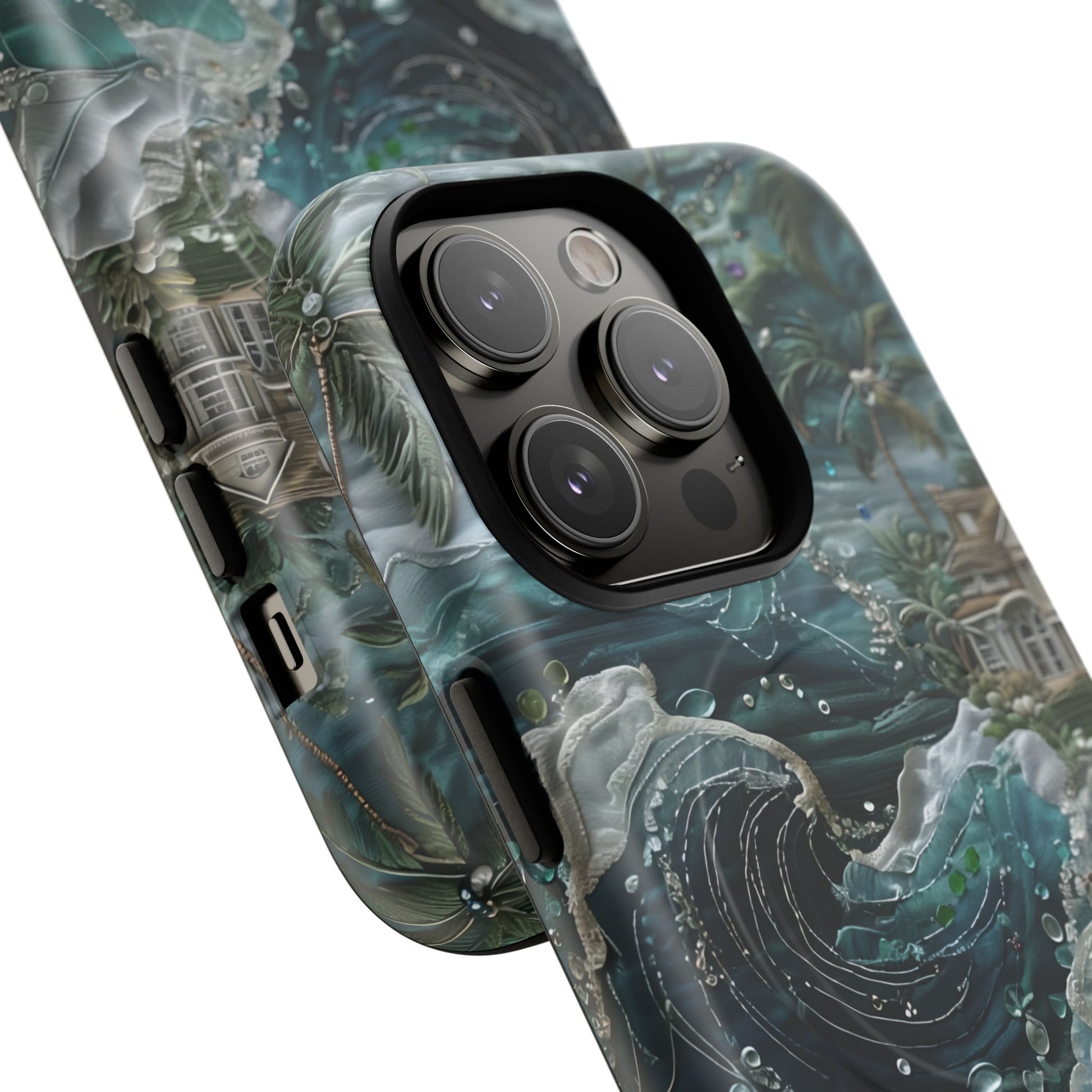 Tropical Midnight Wave - Artistic Ocean iPhone 14 Pro MagSafe Phone Case - Dramatic Blue Wave Design