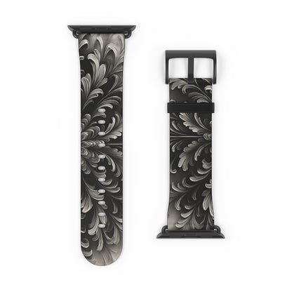 Obsidian Bloom Designer Apple Watch Band - Premium Custom Strap for Series 1-9, SE & Ultra - Artistic Vegan Leather