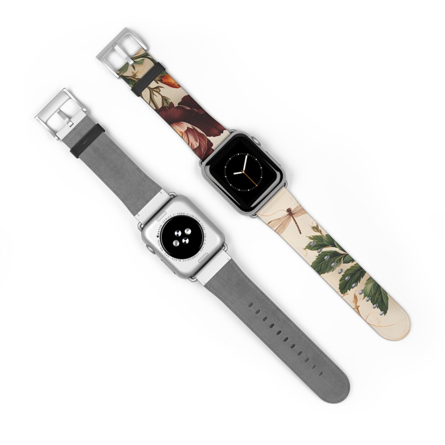 Vintage Burgundy Rose Designer Apple Watch Band - Premium Custom Strap for Series 1-9, SE & Ultra - Artistic Vegan Leather