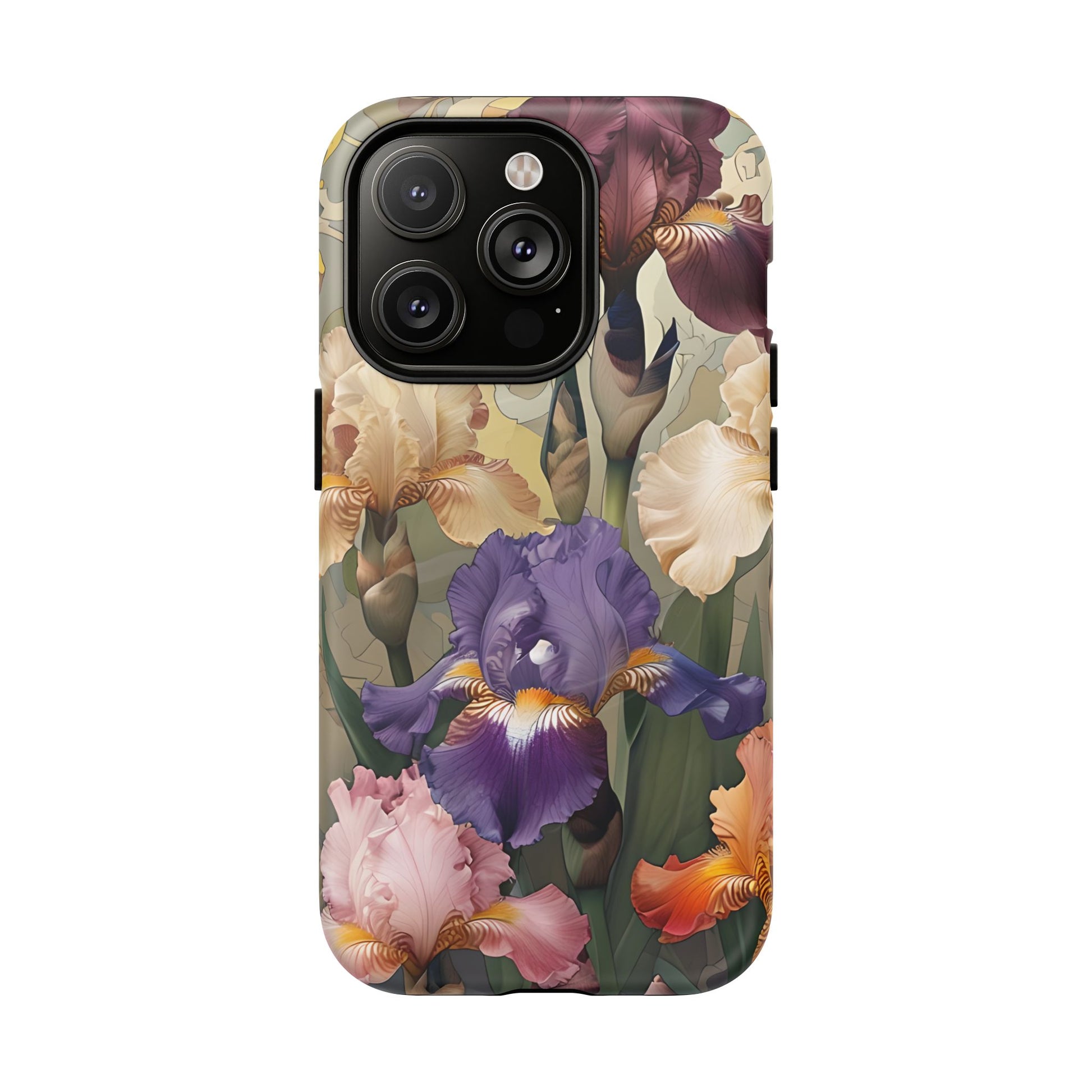 Iris Reverie - Elegant Painterly - iPhone 14 Pro - MagSafe Compatible - Artistic Purple & Cream Iris Design