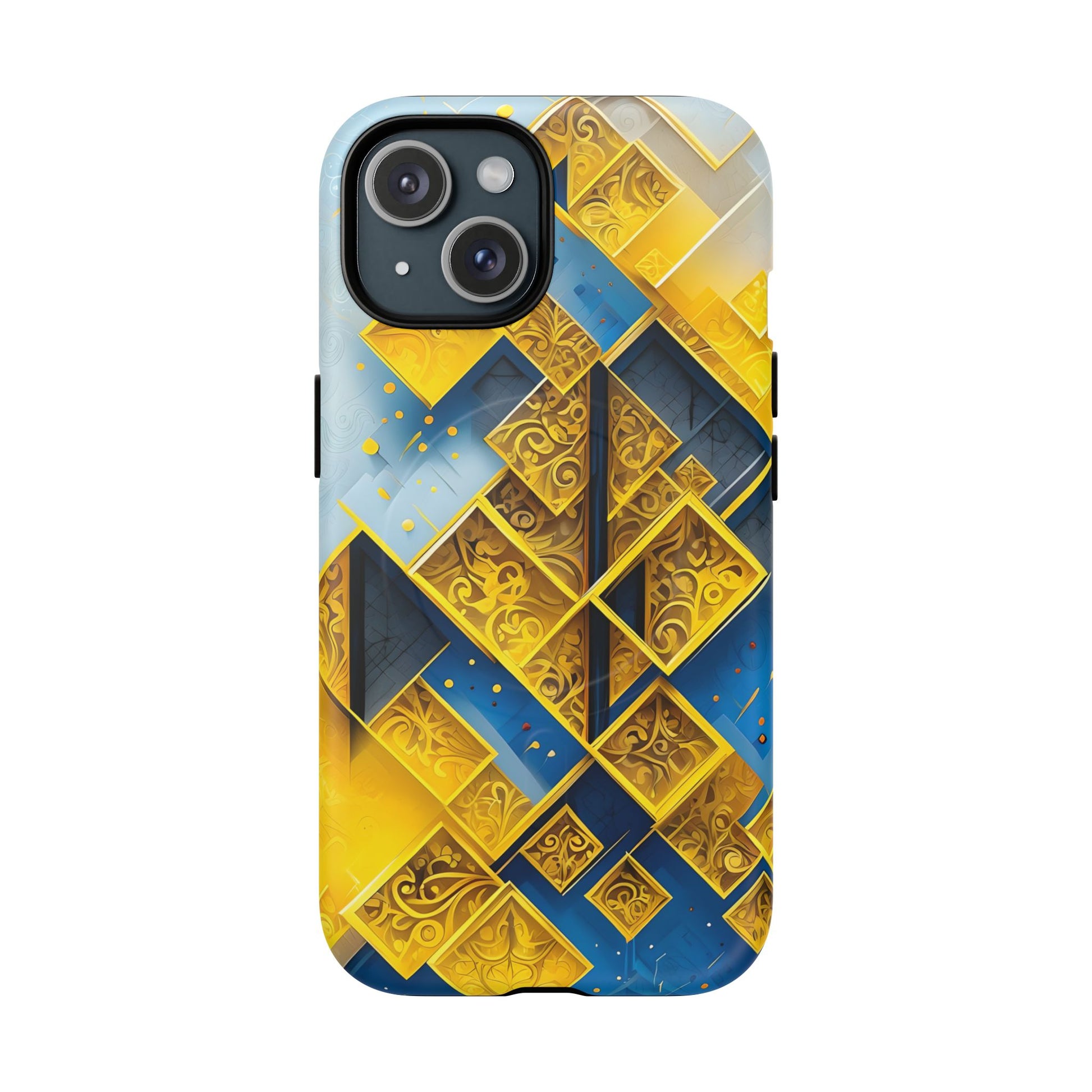 Golden Ascent Luxe Geometric iPhone 15 - MagSafe Compatible - Elegant Abstract Gold Design