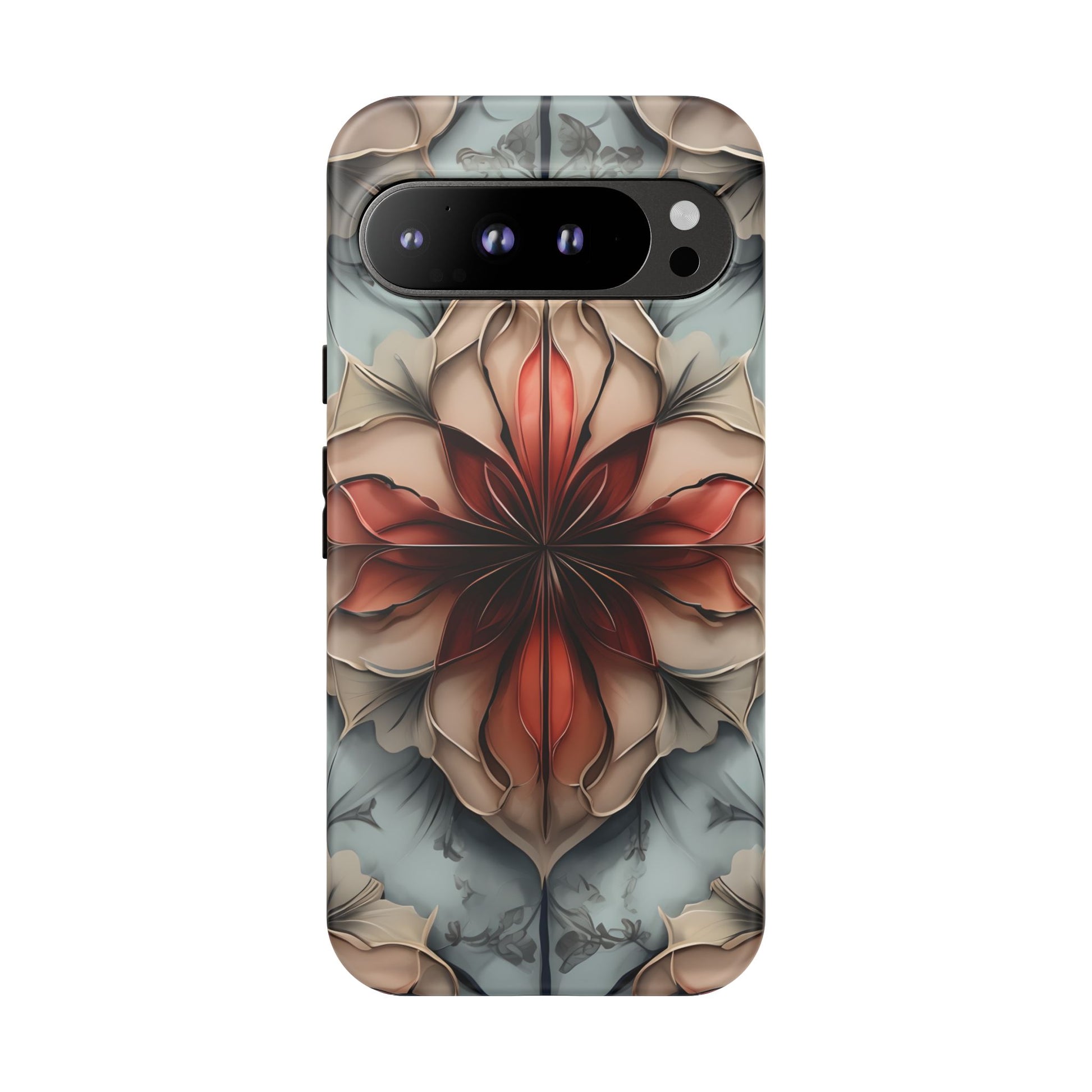 Ember Bloom - Kaleidoscope Collection Artistic Floral - Google Pixel 9 Pro XL Tough Phone Case - Fiery Symmetrical Design