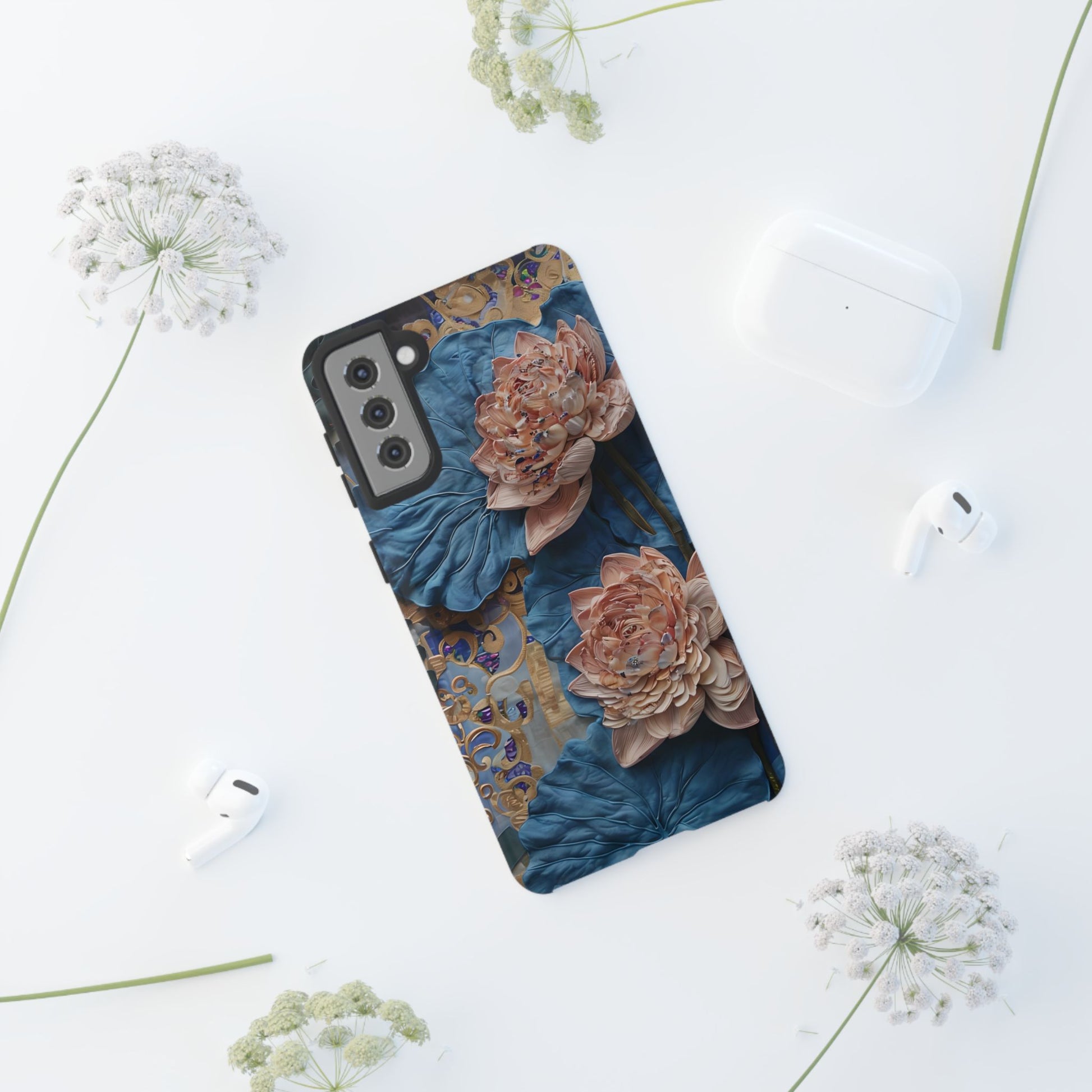 Peony Midnight Tapestry - Samsung Galaxy S21 Plus - Elegant Blue & Blush Artful Phone Cover